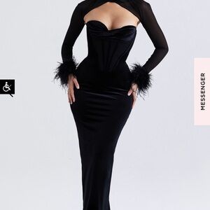 House of CB Black Long Sleeve Dress with Feather Cuffs